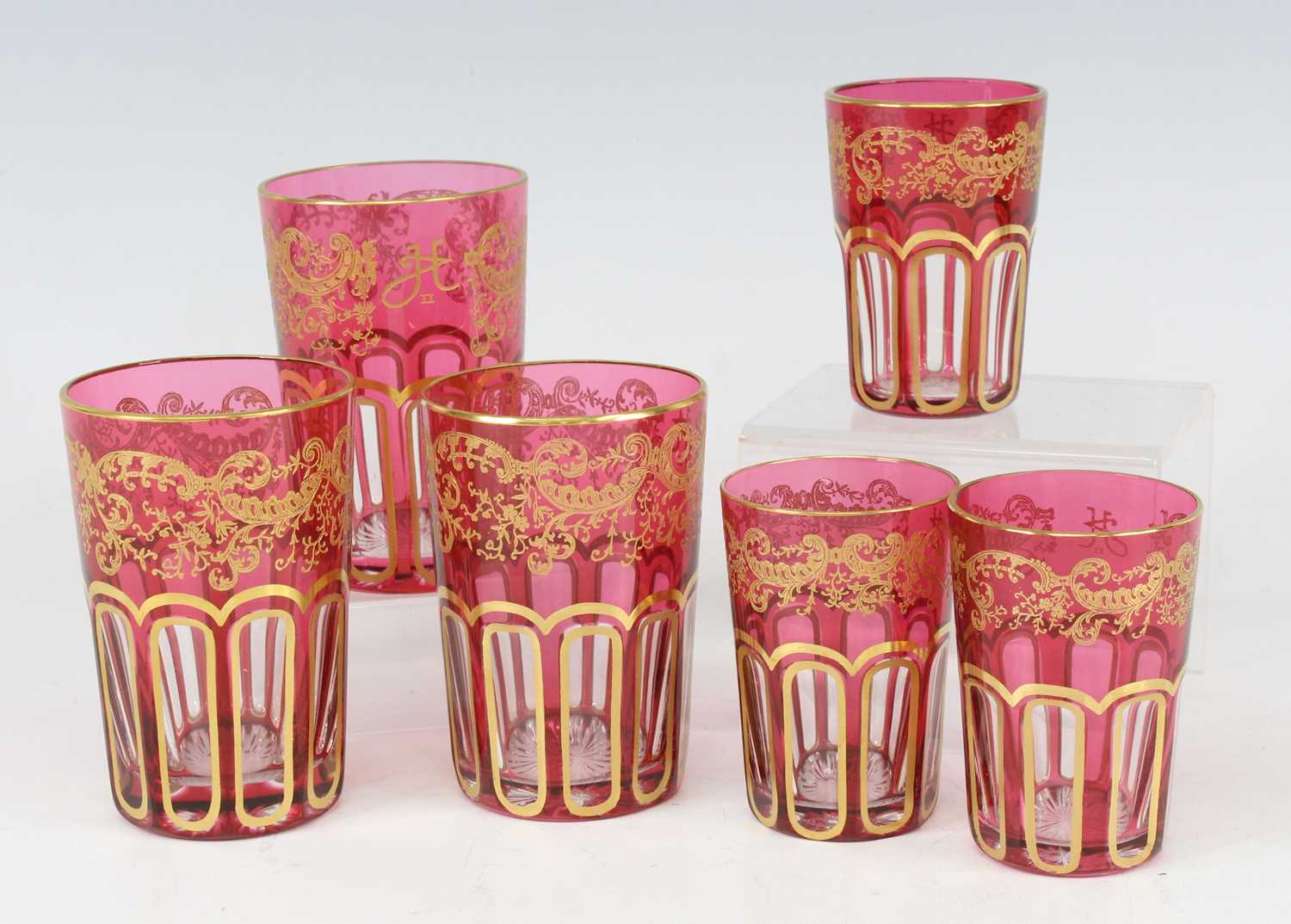 Lot 2056 - A set of twelve Saint Louis overlaid Rabat tea...