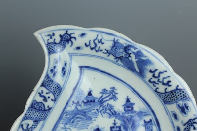 Lot 13 - A pair of Chinese blue and white leaf-shaped...