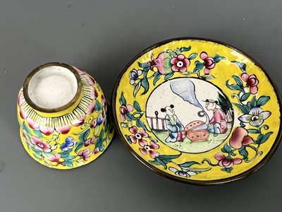 Lot 27 - A set of Chinese yellow ground painted enamel...