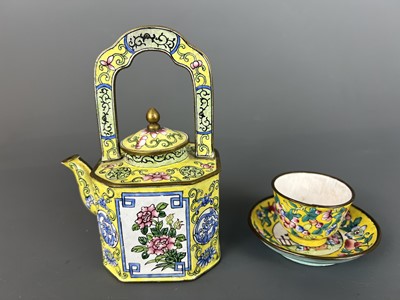 Lot 27 - A set of Chinese yellow ground painted enamel...