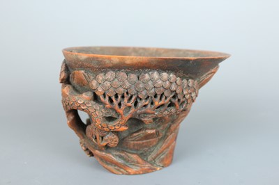 Lot 36 - A Chinese carved bamboo libation cup, c.1900,...