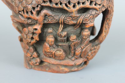 Lot 36 - A Chinese carved bamboo libation cup, c.1900,...