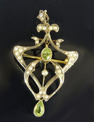 Lot 2810 - An Edwardian 9ct gold seed pearl and peridot...