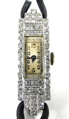 Lot 2814 - An Art Deco platinum and diamond set lady's...
