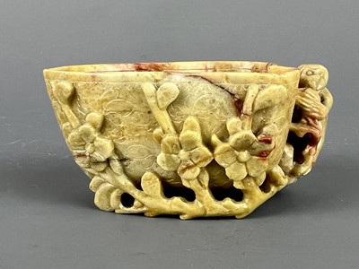 Lot 47 - Two Chinese soapstone carvings of a brush rest...