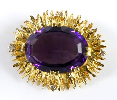 Lot 2844 - A modern 18ct gold amethyst and diamond...