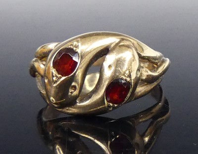 Lot 2851 - A gent's 9ct gold snake ring, formed as two...