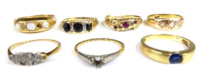 Lot 2853 - Assorted rings, comprising an 18ct gold opal...