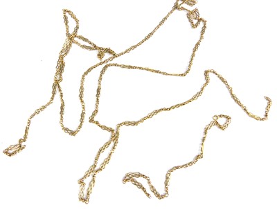 Lot 2862 - A yellow metal fancy link long guard chain...