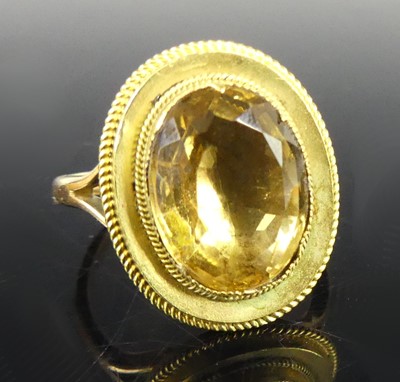Lot 2866 - A 9ct gold and citrine set signet ring, the...