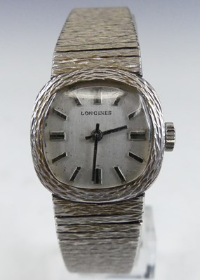 Lot 2879 - A lady's Longines 9ct white gold bracelet...