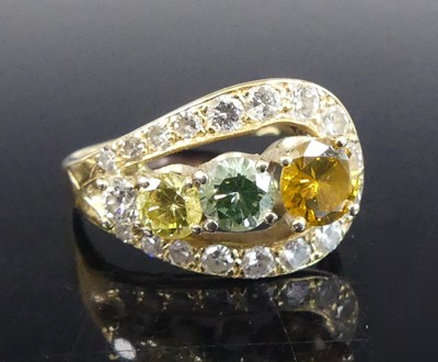 Lot 2885 - A yellow metal stirrup shaped diamond dress...