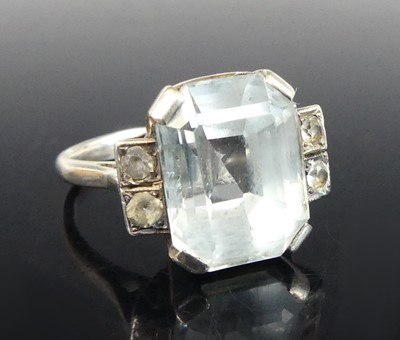 Lot 2892 - A white metal aquamarine dress ring, the...