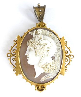 Lot 2893 - A yellow metal oval carved shell cameo...