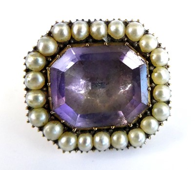 Lot 2895 - A yellow metal amethyst and pearl cluster...
