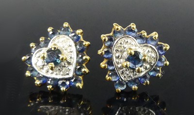 Lot 2901 - A pair of 18ct yellow and white gold, sapphire...