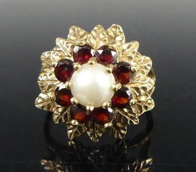 Lot 2908 - A modern 9ct gold, cultured pearl and garnet...