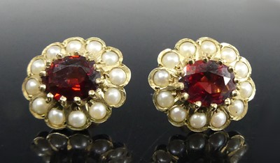 Lot 2909 - A pair of modern 9ct gold, garnet and seed...