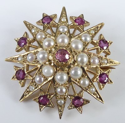 Lot 2927 - A Victorian style 9ct gold ruby and seed pearl...