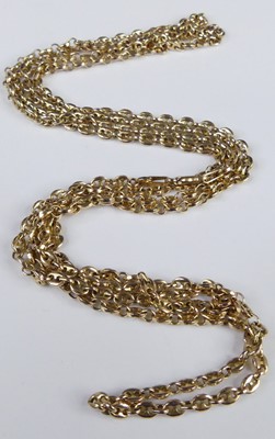 Lot 2936 - A modern 9ct gold long guard chain, 112cm, 22.9g