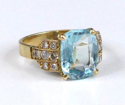 Lot 2958 - An 18ct gold, aquamarine and diamond dress...
