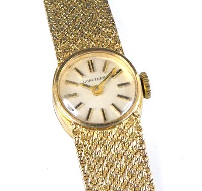 Lot 2961 - A lady's Longines 9ct gold cased bracelet...