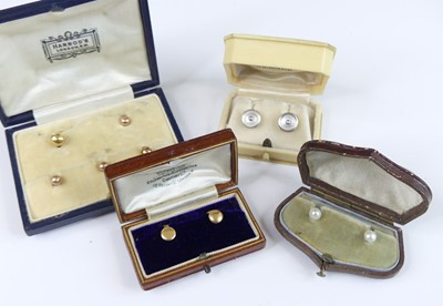 Lot 2972 - A cased pair of yellow metal and cultured...