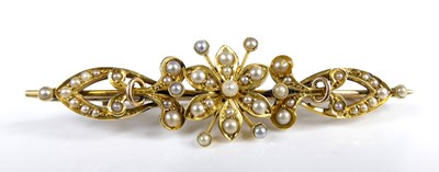 Lot 2627 - A circa 1900 yellow metal and seed pearl set...