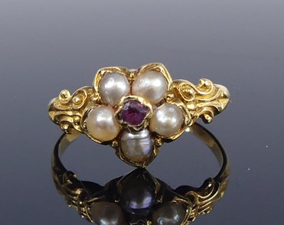 Lot 2603 - A Victorian yellow metal seed pearl and garnet...
