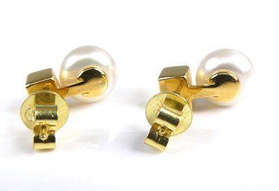 Lot 2683 - A pair of 18ct gold cultured pearl and blue...