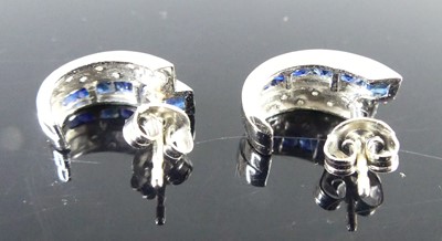 Lot 2684 - A pair of 14ct white gold sapphire and diamond...