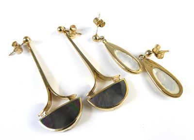 Lot 2685 - A pair of 9ct gold and mother of pearl inset...