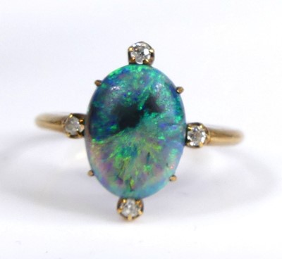 Lot 2676 - A rose metal opal and diamond dress ring, the...