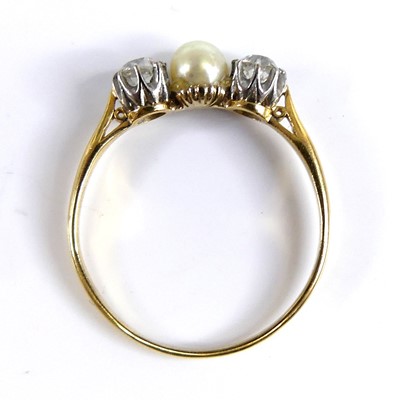 Lot 2688 - A yellow and white metal pearl and diamond 3...