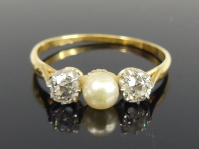 Lot 2688 - A yellow and white metal pearl and diamond 3...