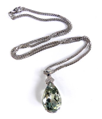 Lot 2690 - A 9ct white gold prasiolite and diamond...