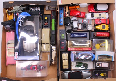 Lot 2059 - 2 trays containing mainly 1/18 and 1/43 scale...