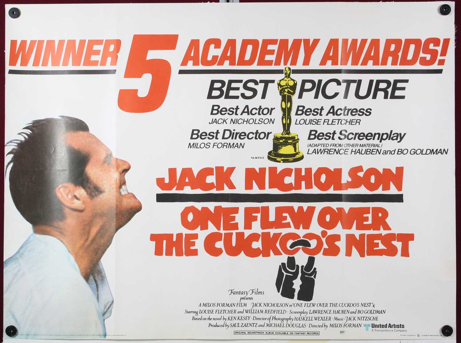Lot 1010 - One Flew Over The Cuckoo's Nest, 1975, UK quad...