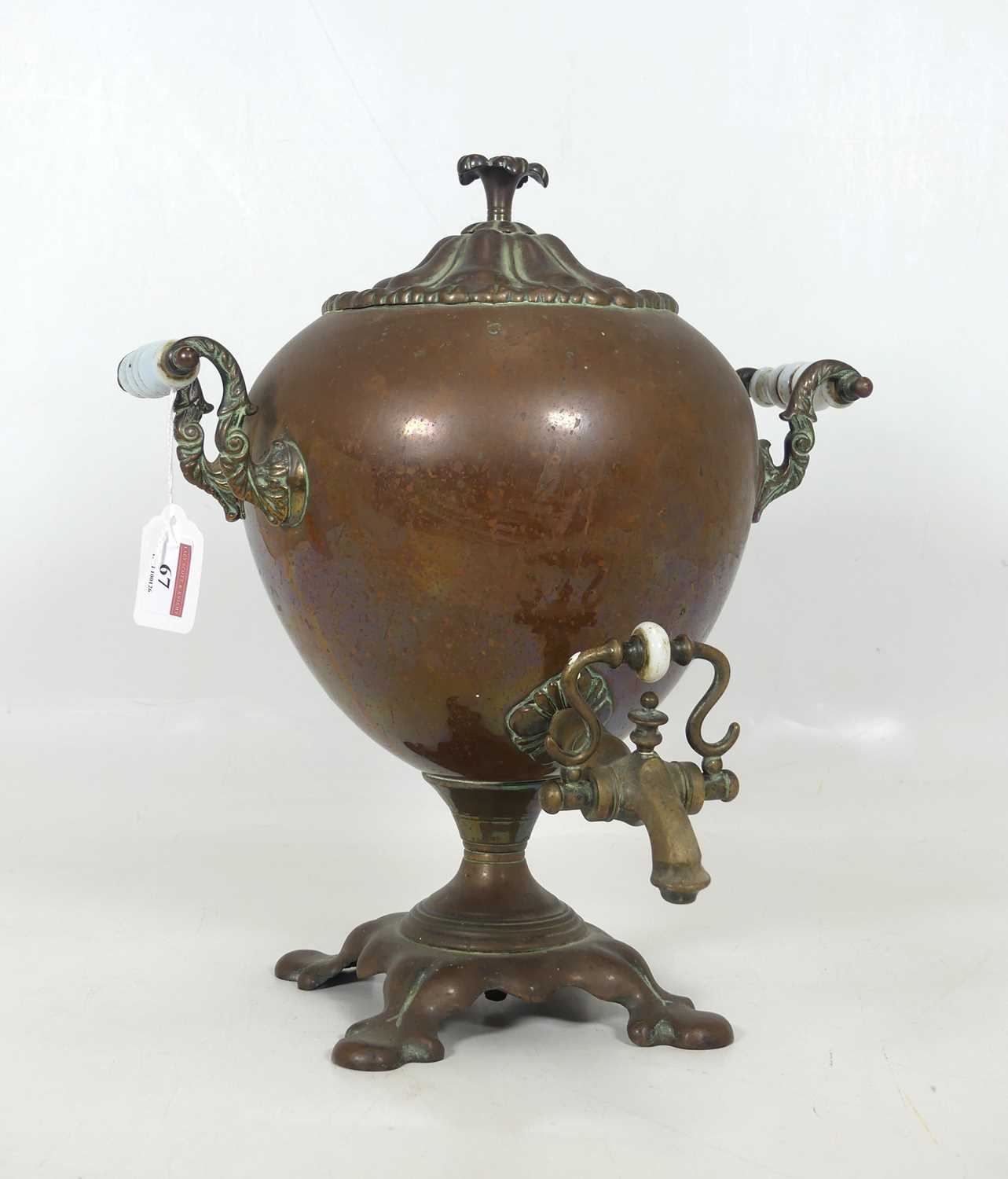 Lot 67 - A 19th century copper samovar, of typical urn...