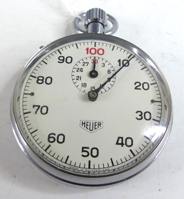 Lot 2528 - A Heuer chrome cased 1-100 minute stopwatch,...
