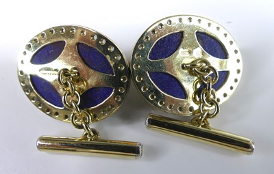 Lot 2547 - A pair of yellow metal Russian lapis and...
