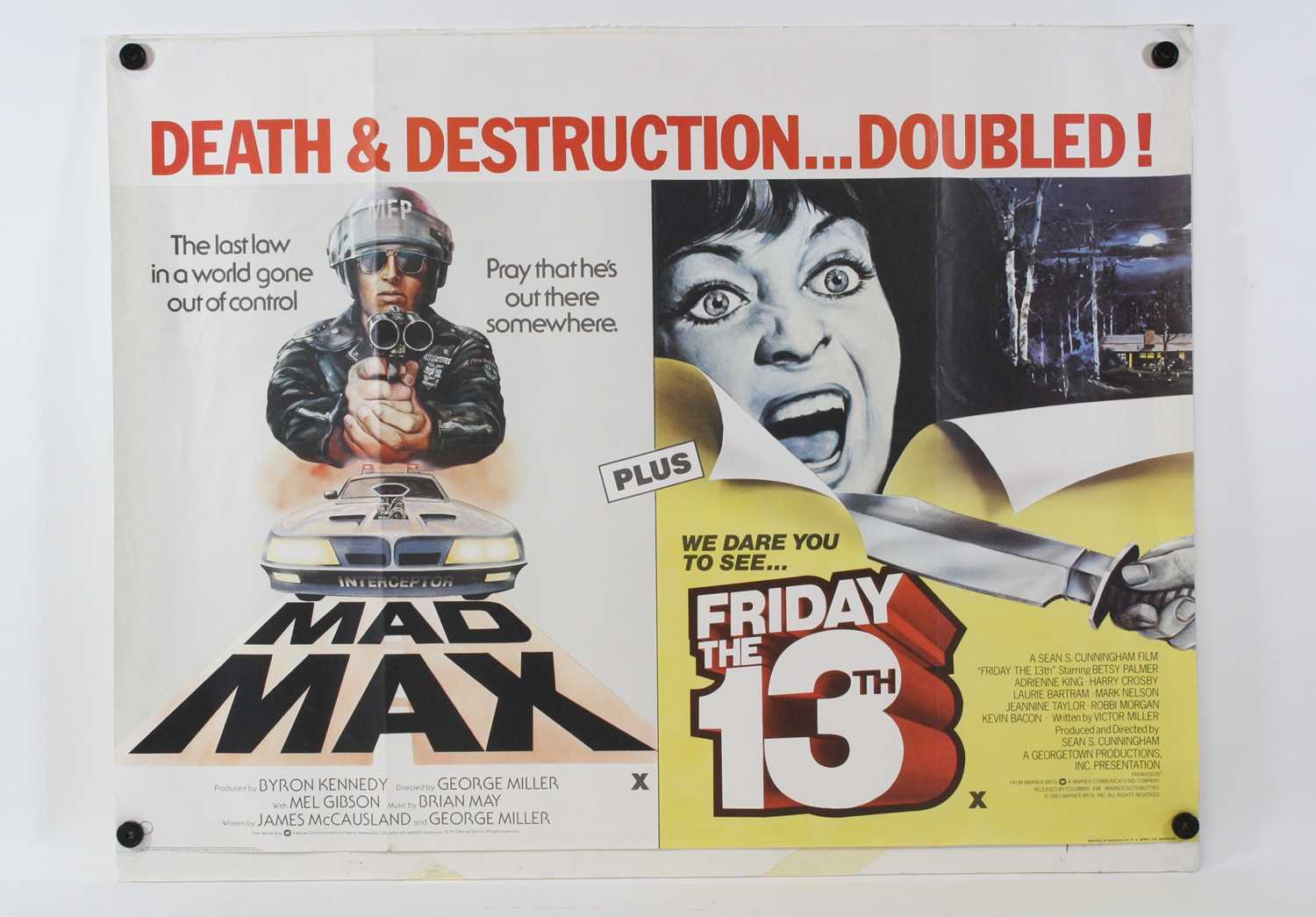 Lot 1042 - Mad Max/Friday The 13th, UK quad double bill...