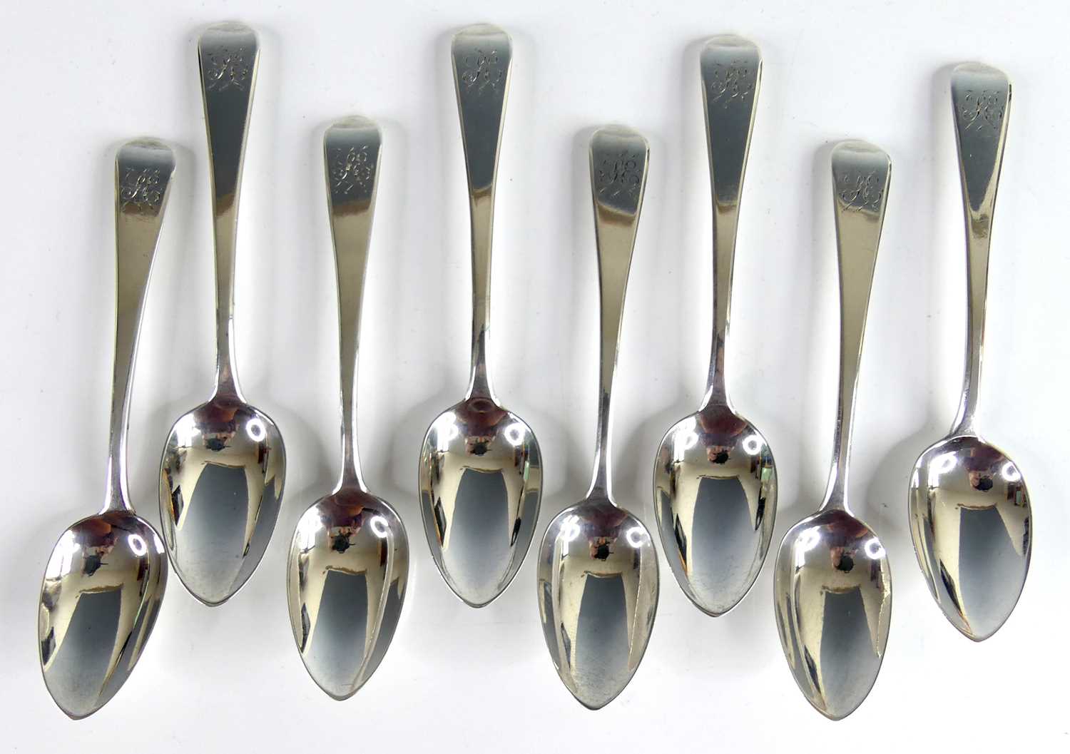 Lot 2084 - A set of eight William IV silver teaspoons, in...
