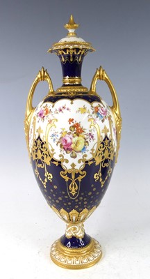 Lot 2040 - An Edwardian Royal Crown Derby twin handled...