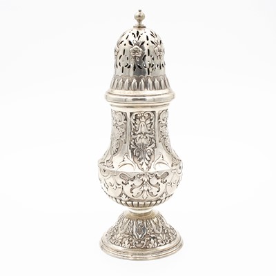 Lot 100 - A late 19th century silver oversize sugar...