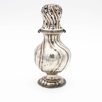 Lot 98 - A continental silver sugar caster, of bulbous...