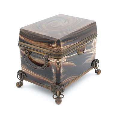 Lot 168 - A circa 1900 agate and brass mounted dressing...
