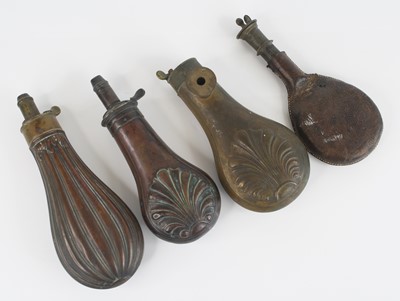 Lot 360 - A 19th century copper powder flask, of fluted...