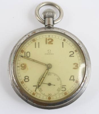 Lot 35 - An Omega military issue nickel cased open face...