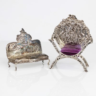 Lot 85 - An Edwardian silver miniature curule chair,...